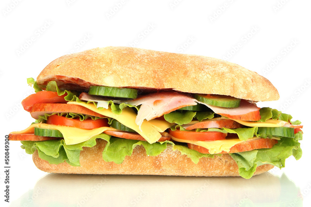 Fresh and tasty sandwich with ham and vegetables isolated Fresh and tasty sandwich with ham and vegetables isolated