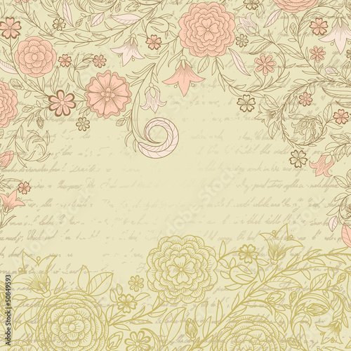 Fototapeta Naklejka Na Ścianę i Meble -  Vintage grungy background with flowers and letter