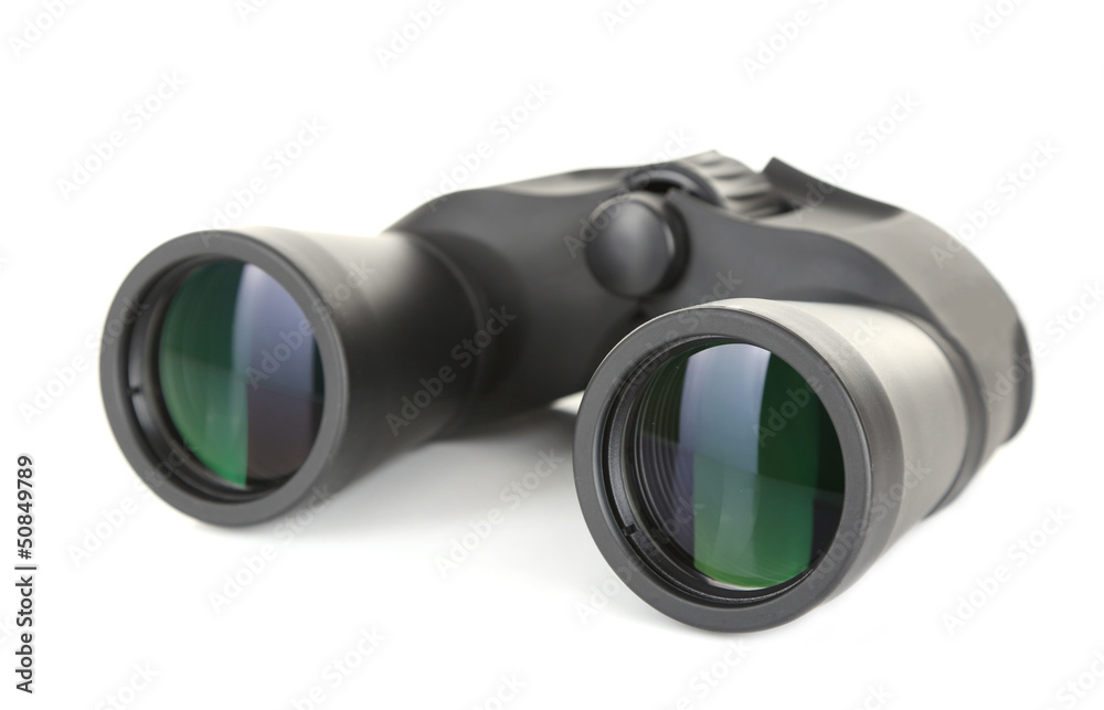 Black modern binoculars isolated on white Black modern binoculars isolated on white