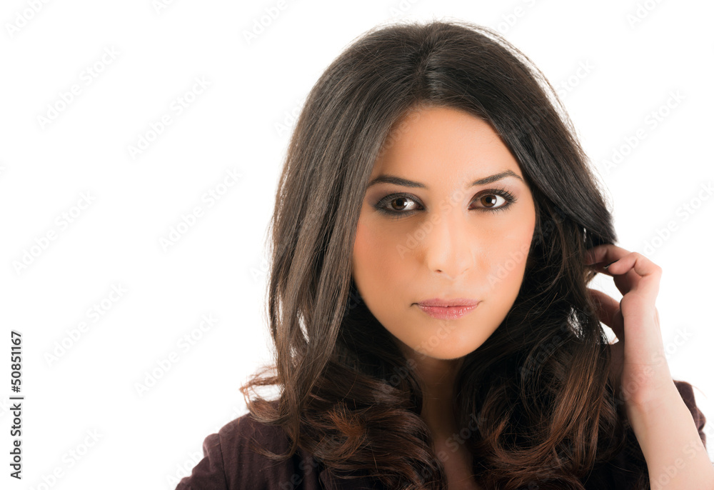 young woman posing in studio on white background young woman posing in studio on white background
