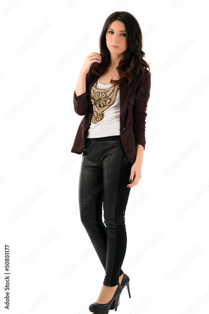 young woman posing in studio on white background young woman posing in studio on white background