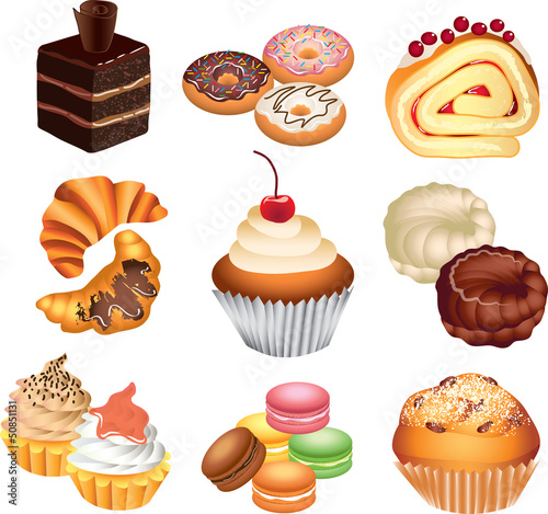 cakes photo-realistic vector set