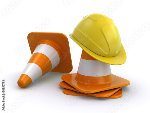 construction helmet and traffic cones