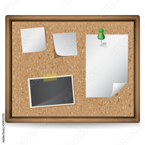 illustration of bulletin board with blank notes and photos