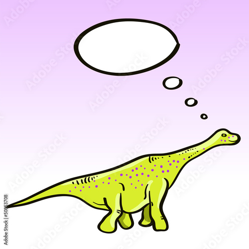 Prehistoric green dinosaur character and a speech bubble, vector