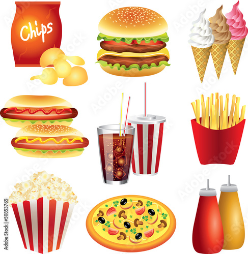 fast food meals photo-realistic vector set