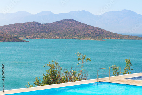 Blue water of Mirabello Bay in Greece