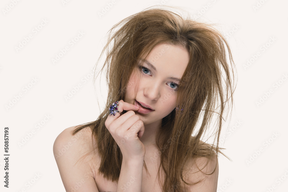Closeup fashion portrait of young beautiful woman Closeup fashion portrait of young beautiful woman