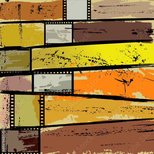 abstract background with paint strokes, splashes and film strips