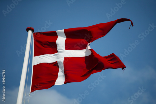 Swallowtail Dannebrog waving. The royal Danish Flag. Denmark.