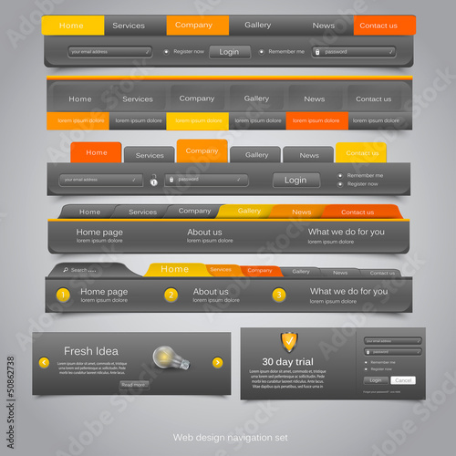Web design navigation set. Vector