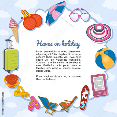 Cosas imprescindibles en vacaciones, formando un marco