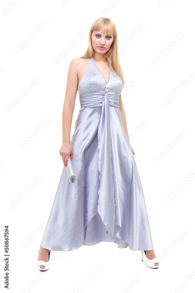 elegant young woman in evening dress