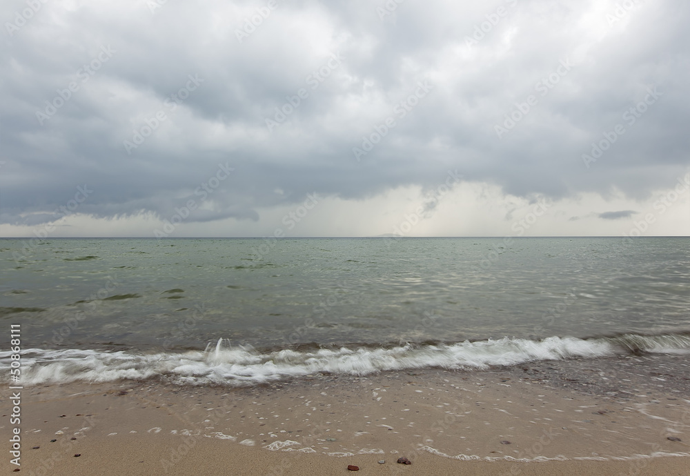 Baltic ocean a cloudy rainy day, Ekerum, Sweden