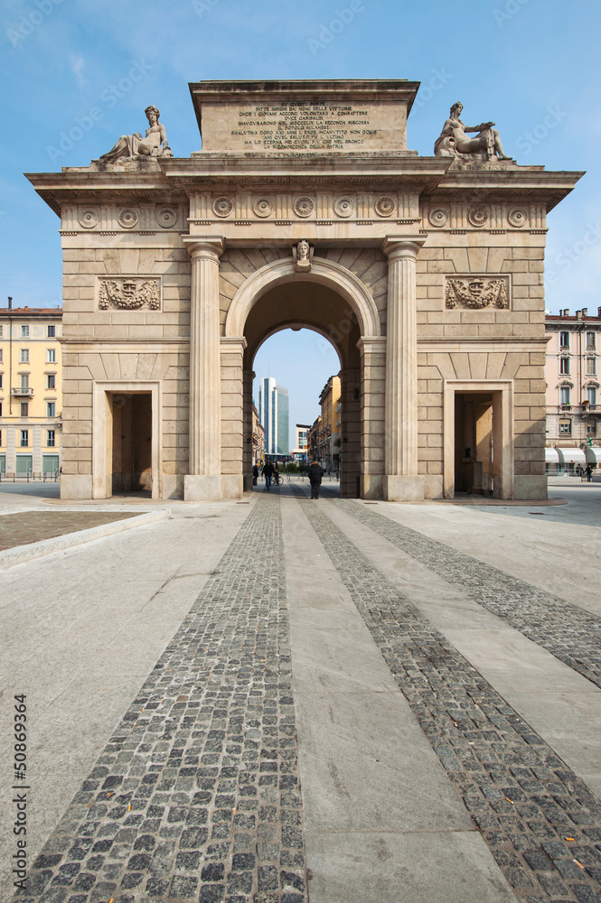 Porta Garibaldi ancient city entrance. Milan, Italy. 