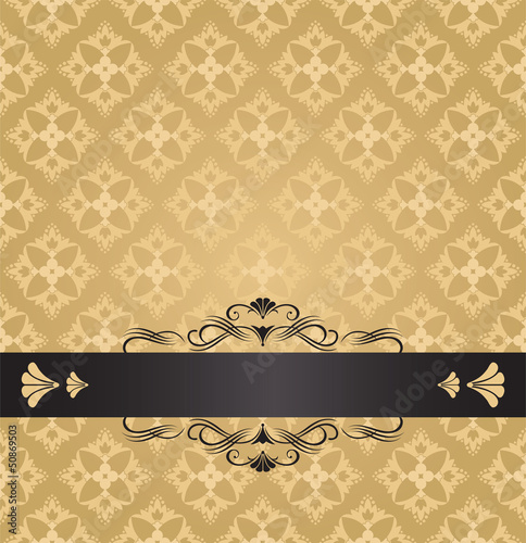 Golden flowers and swirls invitation design