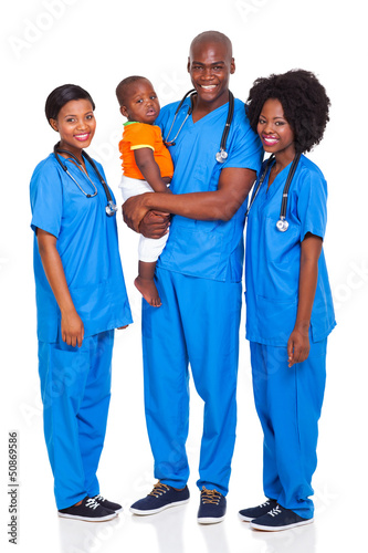 group of african doctors with child