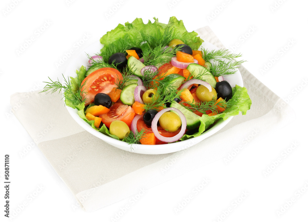 Fresh salad in plate isolated on white