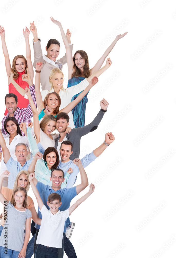 Portrait Of Happy Excited Crowd On White Background Portrait Of Happy Excited Crowd On White Background