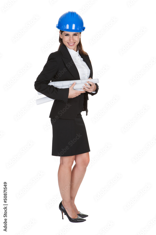 Female Architect Holding Blueprints Female Architect Holding Blueprints