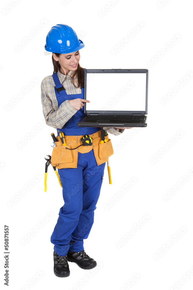Female Worker Showing Laptop Female Worker Showing Laptop