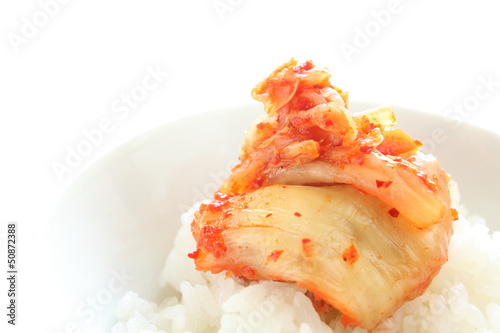 korean food, fermentation vegetable Kimichi on rice