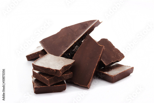 Bitter black chocolate, photo on the white background