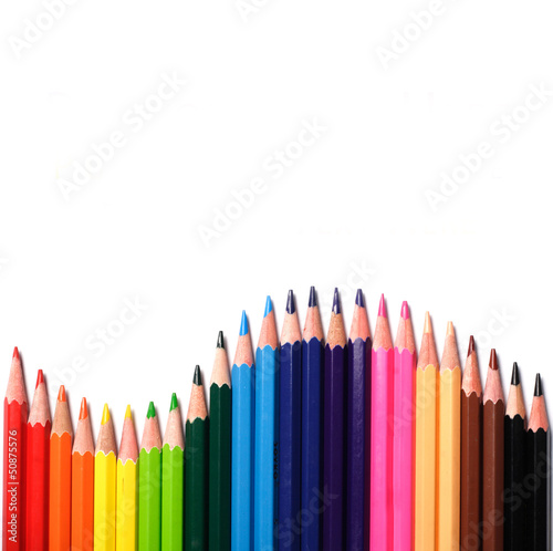 Multi Color pencils on white background