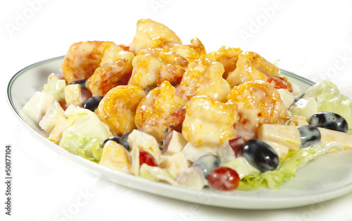 Shrimp fruit salad, Chinese style fried shrimp fruit salad photo
