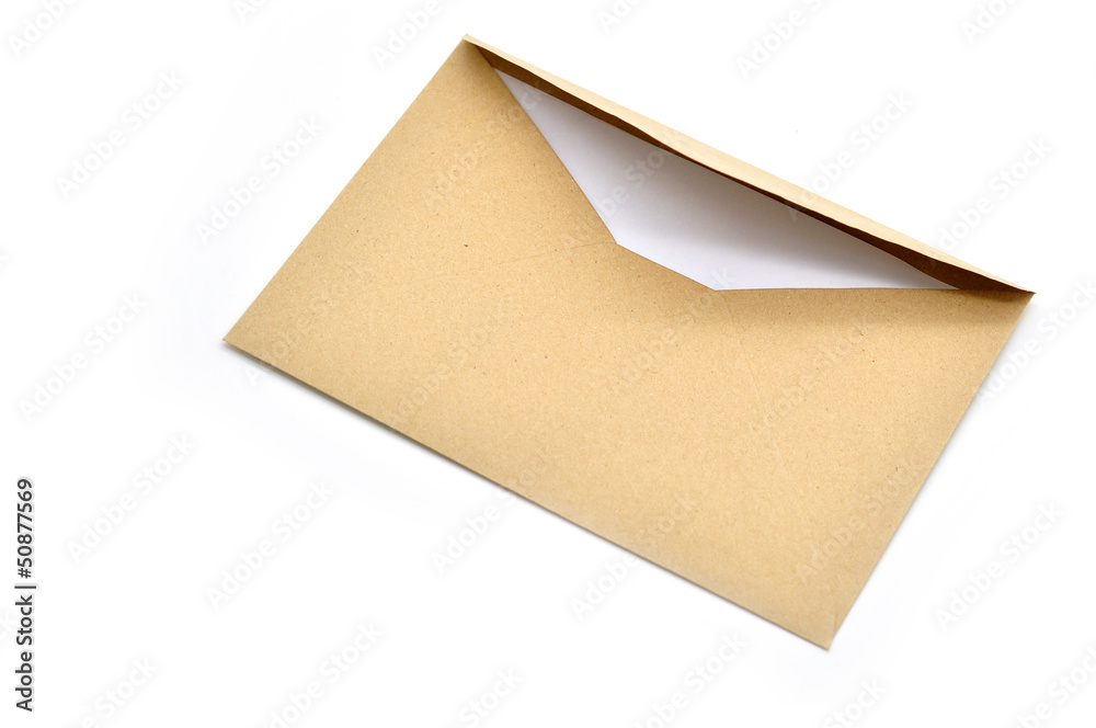 Opened brown envelope with paper Opened brown envelope with paper
