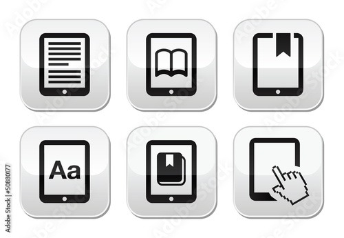E-book reader, e-reader vector buttons set