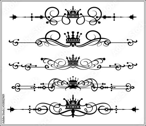Vector set. Victorian Scrolls and crown. Decorative elements