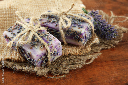 Fototapeta Naklejka Na Ścianę i Meble -  Natural handmade soap, on wooden background