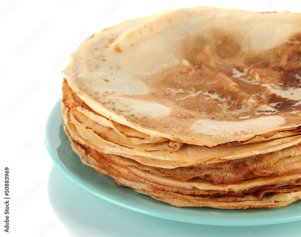 Pancake on plate isolated on white