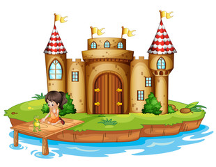 Keuken achterwand Kasteel Meisje met kikker bij kasteel  © GraphicsRF