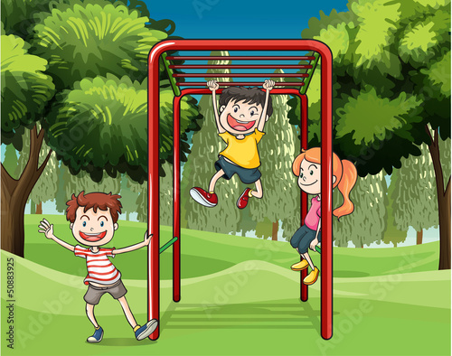 Three kids playing at the park