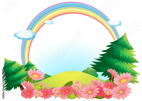 The colorful rainbow at the hilltop