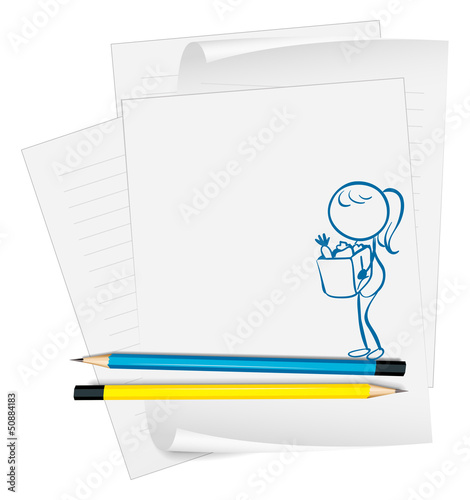 A paper with a sketch of a lady
