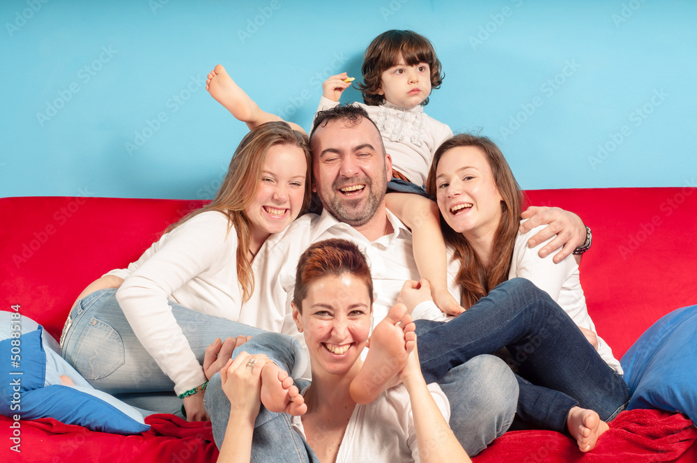 happy family on the couch