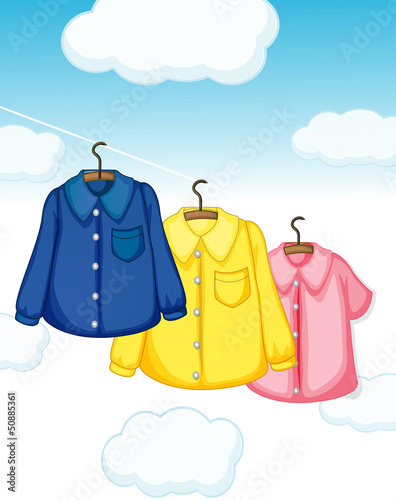 Three different kinds of clothes hanging