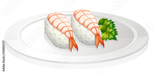 Sushi in a round plate
