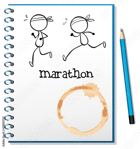 A notebook with two runners in the cover page