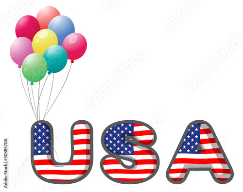 The USA letters with colorful balloons