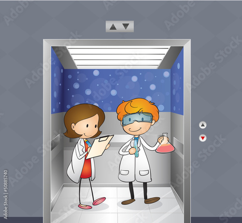 Two doctors inside the elevator