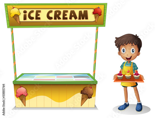 A boy selling ice cream for summer