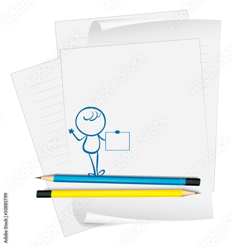 A paper with a sketch of a person holding an empty paper