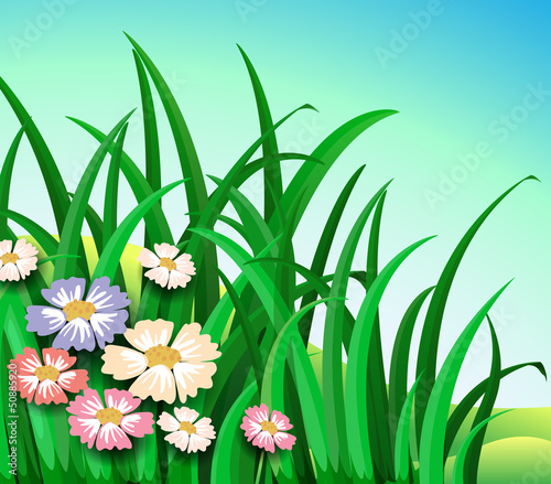 Green plants with colorful flowers