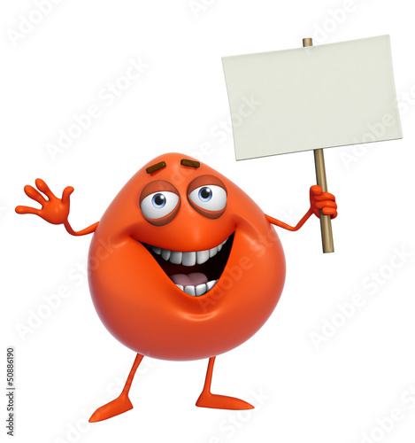 3d cartoon cute red monster holding placard
