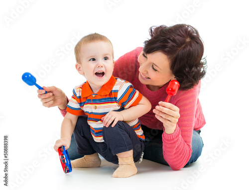 Mother and baby boy having ...