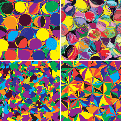 Set of seamless grunge circled and stained  rainbow patterns